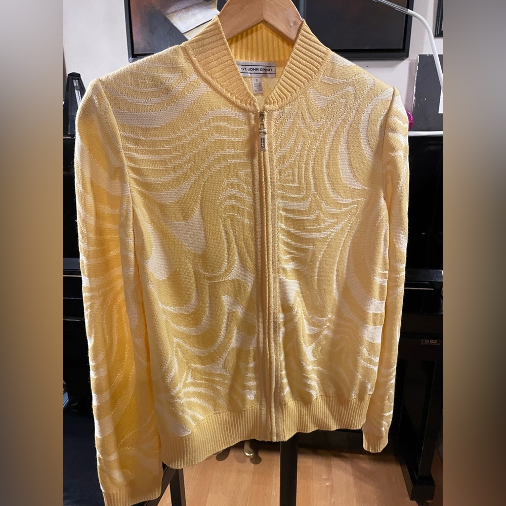 St. John Yellow Textured Knit Cardigan